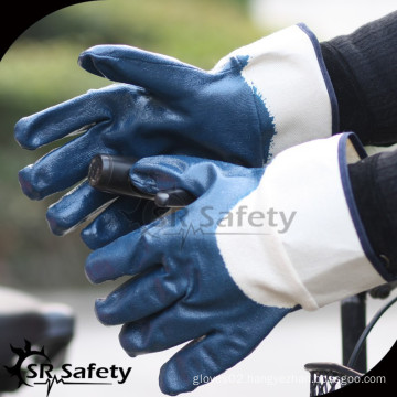 SRSAFETY jersey shell blue nitrile coated hand glove with open back